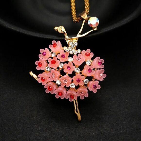 Gorgeous Resin Crystal Ballerina Dancer Pendant Necklace NWOT - Picture 1 of 4